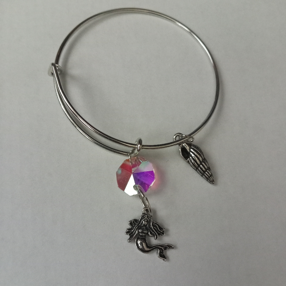 Hand crafted Mermaid silver plated crystal bangle statement bracelet